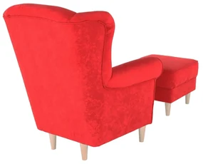 Fotoliu cu taburet, material roşu, ASTRID