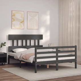 3195138 vidaXL Cadru de pat cu tăblie, gri, 140x190 cm, lemn masiv