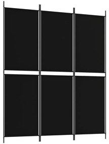 350213 vidaXL Paravan de cameră cu 3 panouri, negru, 150 x 180 cm, textil