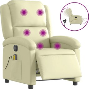 vidaXL Fotoliu de masaj rabatabil electric, crem, piele naturală