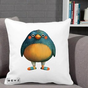 Perna Decorativa Pasare Teal cu Sosete Dunghi, 40x40 cm, Alba Mata, Husa Detasabila, Perna Inclusa, BEKZ®