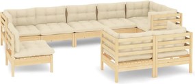 vidaXL Set mobilier grădină cu perne crem, 9 piese, lemn masiv de pin