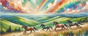 Tablou – Cai galopând prin peisaj (120x50 cm)