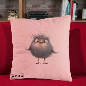 Perna Decorativa Pui Gri Pufos Zbarlit, 40x40 cm, Roz, Husa Detasabila, Perna Inclusa, BEKZ®