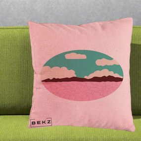 Perna Decorativa Peisaj Desert Oval Pastel, 40x40 cm, Roz, Husa Detasabila, Perna Inclusa, BEKZ®
