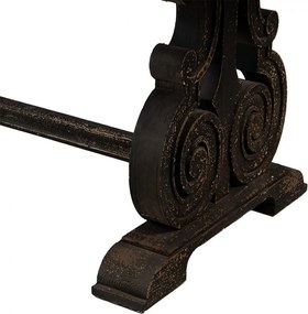 Masă dining shabby chic dreptunghiulară din lemn, natur, 8 locuri, cu bază în volute, finisaj negru antichizat, 78 x 180 x 90 cm, „Château”