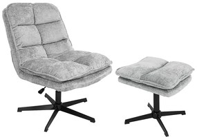 Fotoliu relaxant rotativ KATANIA cu taburet, gri deschis