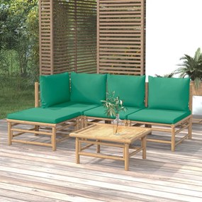 3155145 vidaXL Set mobilier de grădină cu perne verzi, 5 piese, bambus