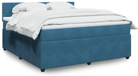 vidaXL Pat box spring cu saltea, albastru, 180x200 cm, catifea