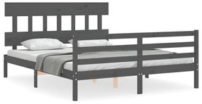 3195168 vidaXL Cadru de pat cu tăblie, gri, 160x200 cm, lemn masiv