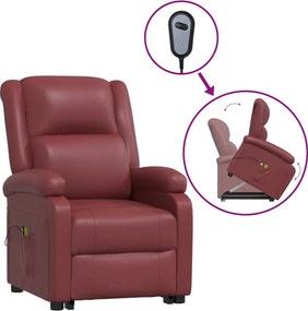 vidaXL Fotoliu de masaj cu ridicare, roșu vin, piele ecologică