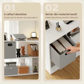 HOMCOM Birou Colțar pentru Computer, 110x100 cm, Birou în Formă de L cu Raft și Sertar din Material Textil, Masă pentru PC pentru Dormitor, Birou și Studio, Alb | Aosom Romania