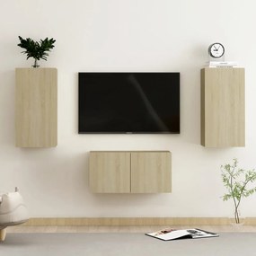 Set de dulapuri  TV, stejar sonoma, 3 piese, PAL 1, Stejar sonoma, 60 x 30 x 30 cm