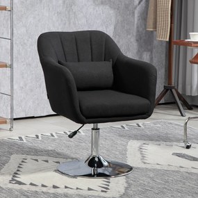 HOMCOM Fotoliu rotativ, fotoliu de birou reglabil pe înălțime, material textil de in, metal, 60 x 60 x 79-91 cm, Negru | Aosom Romania