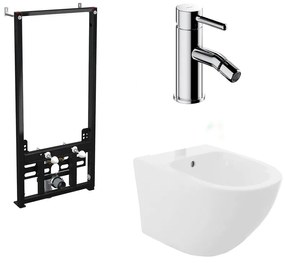 Pachet rama instalare Alca, bideu suspendat Rea Carlo alb si baterie bideu Omnires Y crom