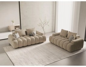 Canapea bej cu tapițerie din catifea 200 cm Linz – Cosmopolitan Design