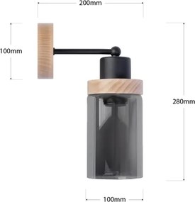 Lampă de perete WOODNEST 1xE27/15W/230V lemn de pin/negru fumuriu