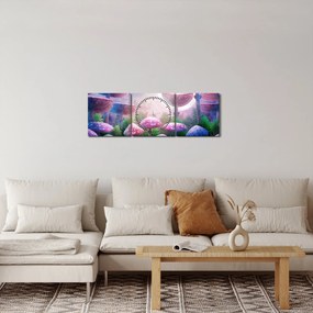 Tablou - Ciuperci sub lună plină (cu ceas) (90x30 cm)