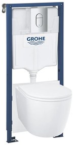Set vas WC suspendat Grohe Bau Ceramic Rimless alb cu capac, clapeta si rezervor incastrat