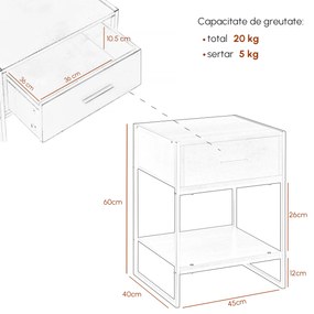 HOMCOM Noptieră Modernă cu Raft și Sertar, Dulap de Depozitare pentru Dormitor, Design Elegant, Alb | Aosom Romania