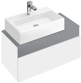 Dulap baza suspendat cu blat sticla, Memento Villeroy&Boch, lavoar stanga, 80.6x46x37cm, alb/gri, C779L0MT
