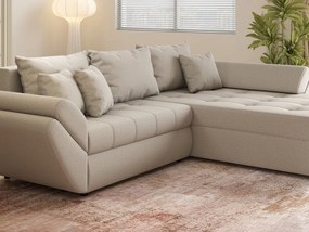 Colțar extensibil dumonde cu ladă de depozitare si sezut confortabil din spuma high-density, Loana Enjoy Bej 270x185 cm