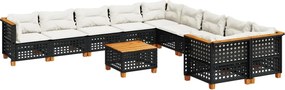 vidaXL Set canapele de grădină cu perne, 11 piese, negru, poliratan