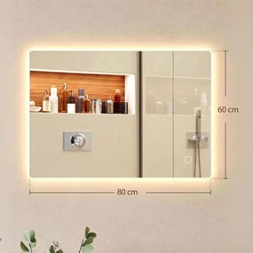 HOMCOM Oglindă de Baie cu LED 60x80 cm, 3 Culori, Intensitate Reglabilă, Memorie, Antiaburire, Comutator Tactil | Aosom Romania