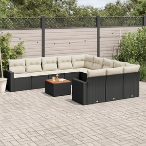 vidaXL Set canapele de grădină, 12 piese, cu perne, negru, poliratan