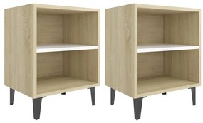 805808 vidaXL Noptiere cu picioare metal 2 buc. stejar sonoma/alb 40x30x50 cm