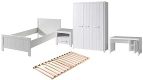 Set Mobilier Cameră Copii ERIK, pat 90x200 cm, dulap cu 3 uși, birou și noptieră, alb – Vipack