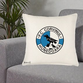 Perna Personalizata FC Corvinul Hunedoara Fotbal, 40x40 cm, Crem Reliefat, Husa Detasabila, Perna Inclusa, BEKZ®