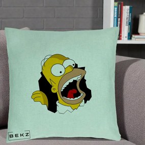 Perna Personalizata Homer Simpson Surpriza, 40x40 cm, Verde Menta, Husa Detasabila, Perna Inclusa, BEKZ®