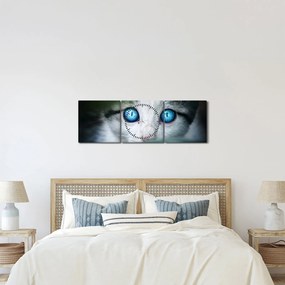 Tablou cu pisica (cu ceas) (90x30 cm)