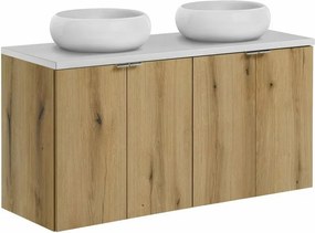 Set dulap baza suspendat 120 cm cu blat si lavoar Comad Nova alb mat si stejar Coast Evoke