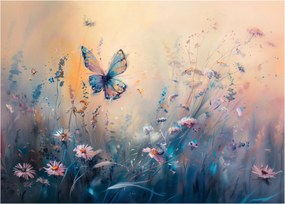 Tablou pe sticlă - Pajiște cu Fluture II (70x50 cm)