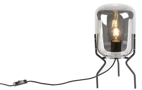 Lampă de masă cu design inteligent neagră cu sticlă fumurie incl. wifi A60 - Bliss