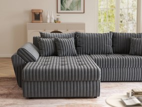 Colțar extensibil dumonde cu ladă de depozitare si sezut confortabil din spuma high-density, Loana Ambience Grey 270x185 cm