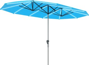 Outsunny Umbrelă dublă cu lumini solare, aluminiu, poliester, protecție UPF50+, rezistentă la UV, umbrelă pentru terasă, Albastru | Aosom Romania