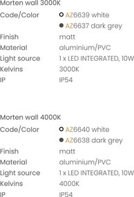 Aplica perete exterior, Protectie IP54, MORTEN alb 3000K