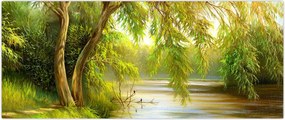 Tablou - Salcie lângă lac, pictură în ulei (120x50 cm)