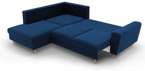 Colțar albastru extensibil, cu spațiu de depozitare cu tapițerie din catifea (cu colț pe partea stângă-în formă de ”L”) Kyoto – Cosmopolitan Design