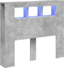 vidaXL Tăblie de pat cu LED, gri beton, 120x18,5x103,5 cm, lemn