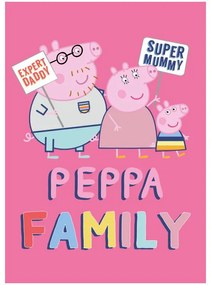 Purcelușa Peppa Pătură Family Pink din polar 100x140cm