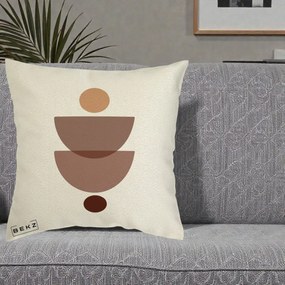 Perna Decorativa Geometric Boho Semicercuri Brun, 40x40 cm, Ecru, Husa Detasabila, Perna Inclusa, BEKZ®