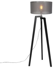 Lampă de podea cu trepied din lemn negru cu abajur gri 50 cm - Puros