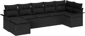 vidaXL Set de canapele pentru grădină cu pernă 7 pcs Negru Rattan poli
