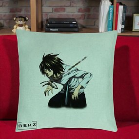 Perna Personalizata Death Note L Lawliet Lanturi, 40x40 cm, Verde Menta, Husa Detasabila, Perna Inclusa, BEKZ®