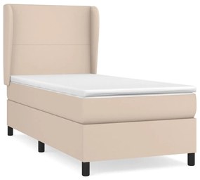 3128894 vidaXL Pat box spring cu saltea, cappuccino, 90x200 cm piele ecologică