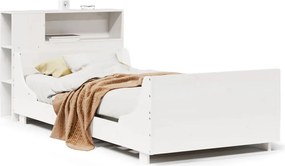 vidaXL Cadru de pat fără saltea, alb, 75x190 cm, lemn masiv de pin